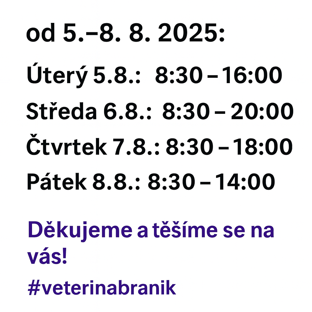 Otevřeno ve dnech 5.-8.8. 2025